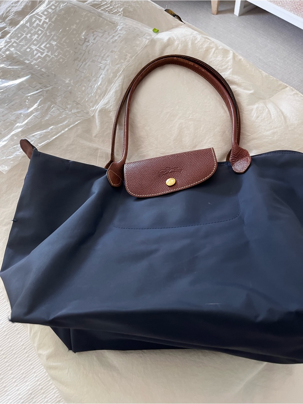 Longchamp navy Shoulder Bag - Classic Brown leather straps NOTE WEAR SEE PICS